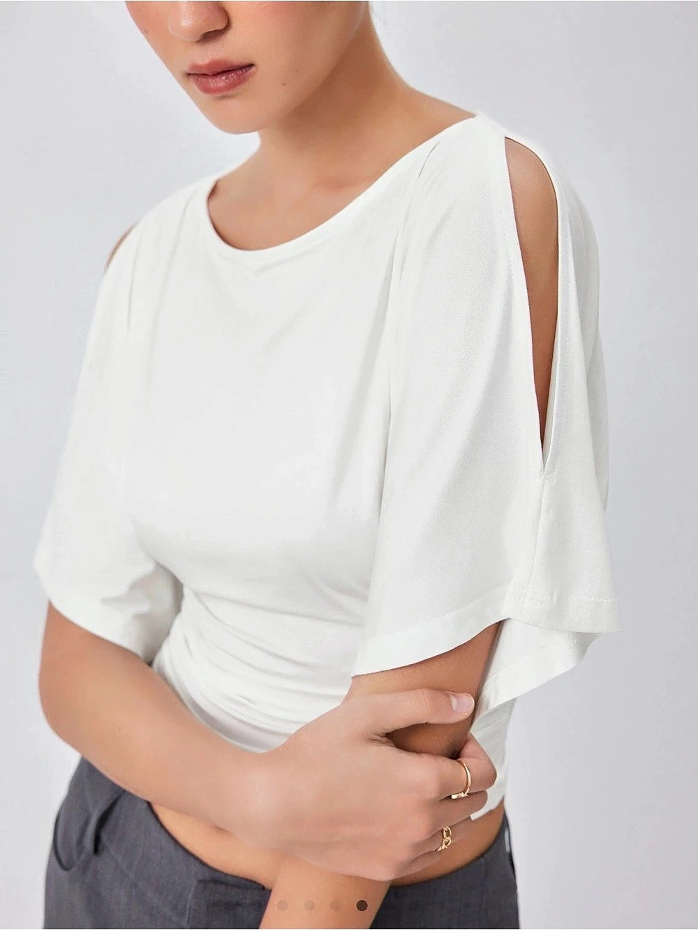 Modal-blend Boat Neck Short Sleeve Cut Out Ruched Top